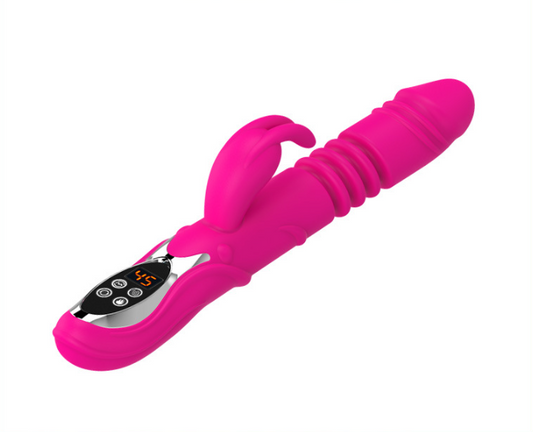 (Rose Red)Ultimate G Spot & Clitoral Rabbit Vibrator Telescopic Heated Rotating