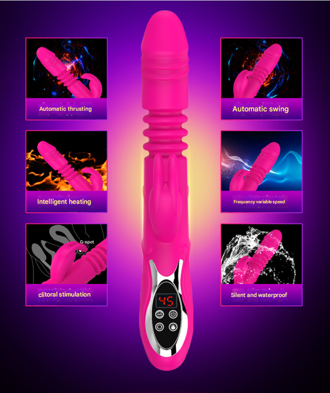 (Rose Red)Ultimate G Spot & Clitoral Rabbit Vibrator Telescopic Heated Rotating