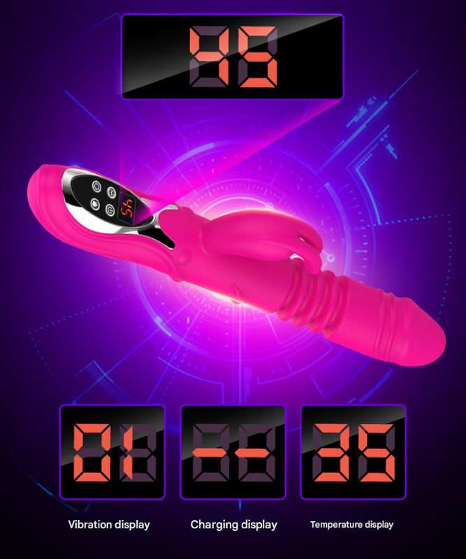 (Rose Red)Ultimate G Spot & Clitoral Rabbit Vibrator Telescopic Heated Rotating