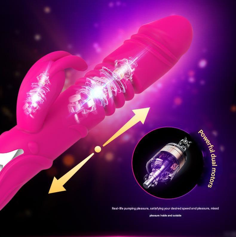 (Rose Red)Ultimate G Spot & Clitoral Rabbit Vibrator Telescopic Heated Rotating