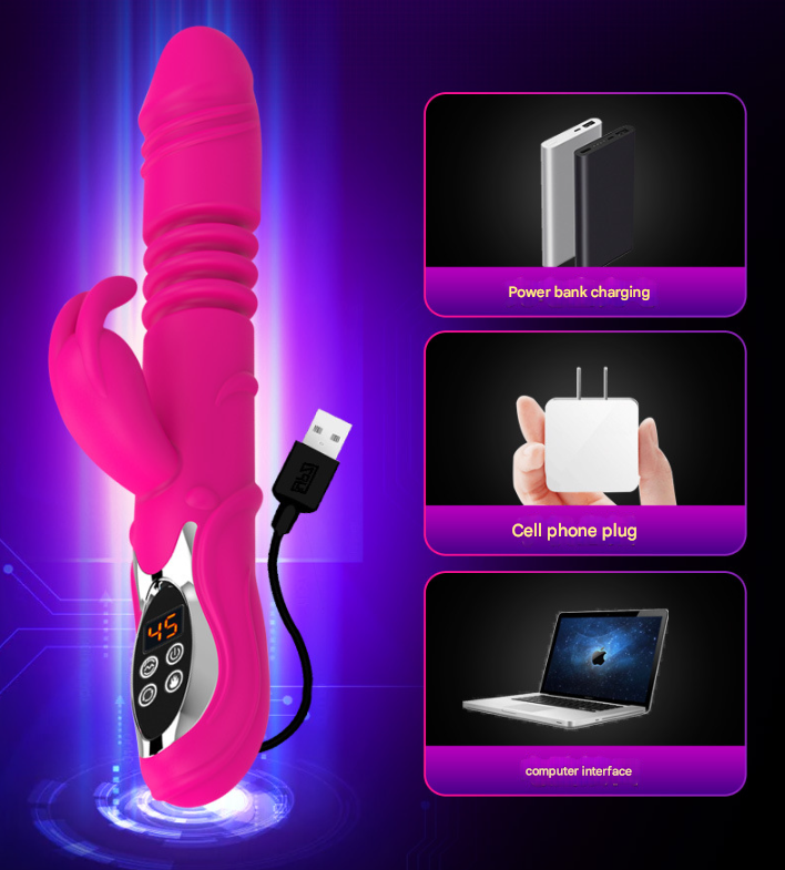 (Rose Red)Ultimate G Spot & Clitoral Rabbit Vibrator Telescopic Heated Rotating