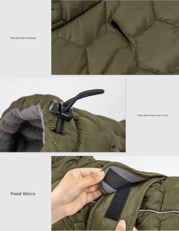 Size L Olive Green Warm Quilted Dog Winter Coat Adjustable Fleece Lined Puffer Vest With Reflective Trim & Leash Port