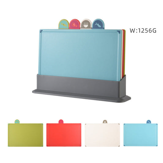 Colourful 4 Piece Coded Index Cutting Board Set With Storage Stand Food Safe Pp Non Slip Easy Clean Kitchen Chopping Boa