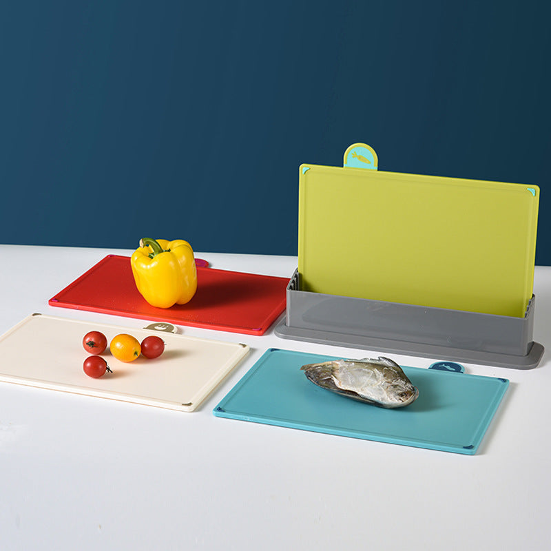 Colourful 4 Piece Coded Index Cutting Board Set With Storage Stand Food Safe Pp Non Slip Easy Clean Kitchen Chopping Boa