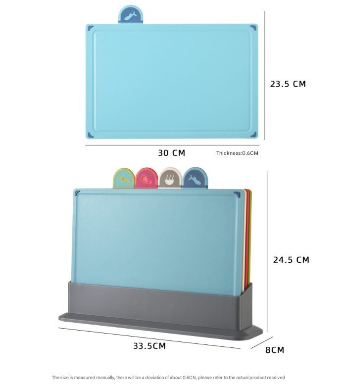 Colourful 4 Piece Coded Index Cutting Board Set With Storage Stand Food Safe Pp Non Slip Easy Clean Kitchen Chopping Boa