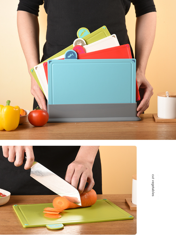 Colourful 4 Piece Coded Index Cutting Board Set With Storage Stand Food Safe Pp Non Slip Easy Clean Kitchen Chopping Boa