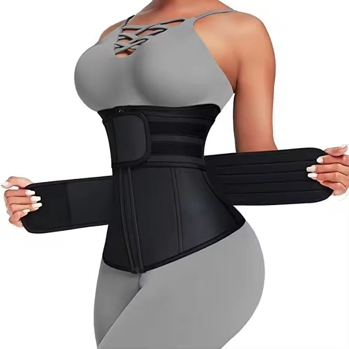Size L Black Womens Sweat Enhancing Waist Trainer Belt Dual Strap Zipper Tummy Control Cincher