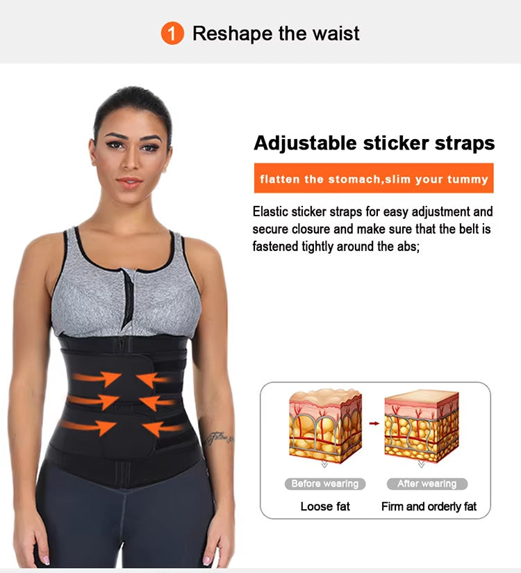 Size 5Xl Black Womens Sweat Enhancing Waist Trainer Belt Dual Strap Zipper Tummy Control Cincher
