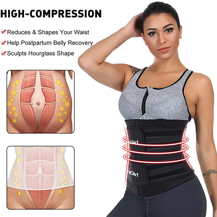 Size 5Xl Black Womens Sweat Enhancing Waist Trainer Belt Dual Strap Zipper Tummy Control Cincher