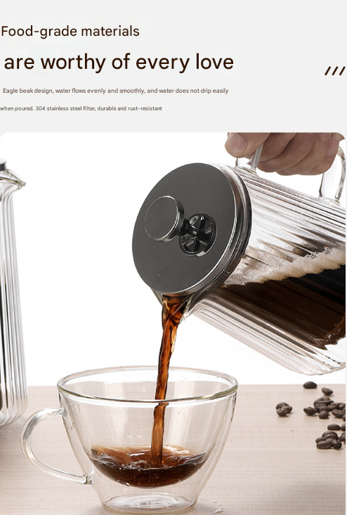350Ml Transparent Elegant Ribbed Double Wall Glass French Press Heat Resistant Coffee Tea Maker With Stainless Steel Fil