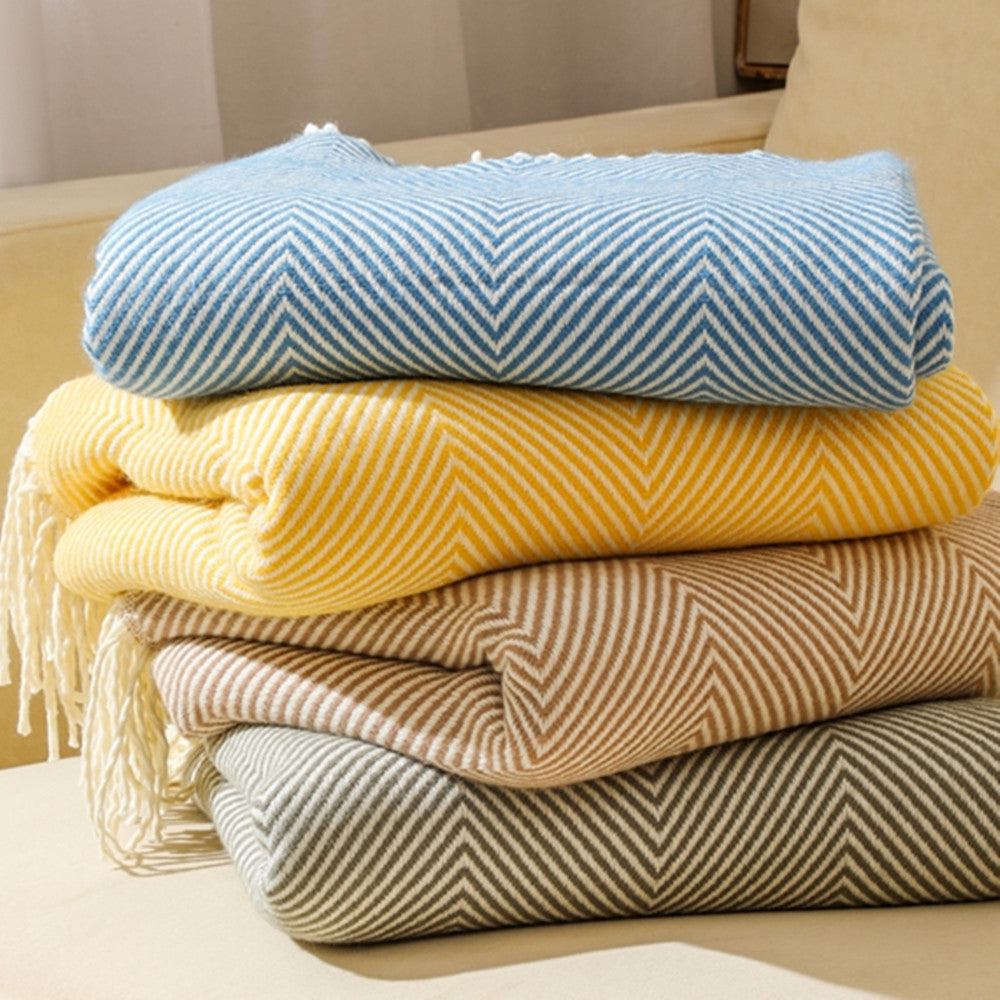 130X240cm Yellow Elegant Herringbone Tassel Throw Blanket Large Acrylic Faux Cashmere Soft