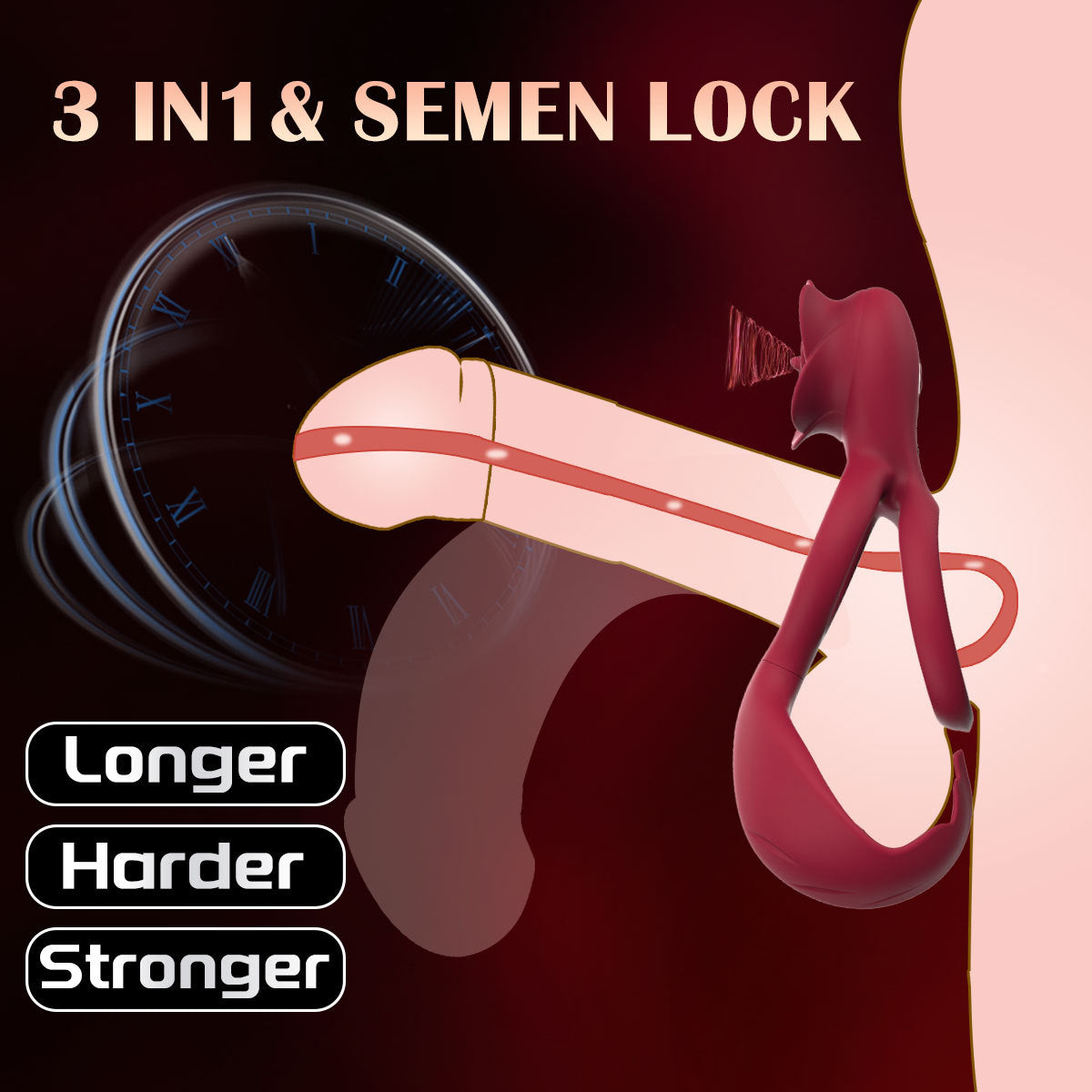 Red Romantic Rose Dual Motor Vibrating Couples Pleasure Ring Rechargeable Silicone Enhancer