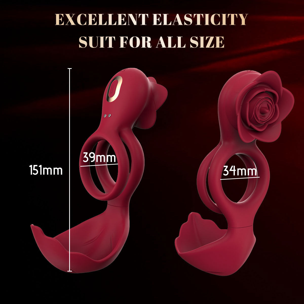 Red Romantic Rose Dual Motor Vibrating Couples Pleasure Ring Rechargeable Silicone Enhancer