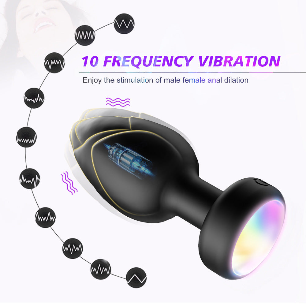 Black Luminous Led Vibrating Anal Plug With Wireless Remote 10 Speeds 7 Light Modes Waterproof Silicone