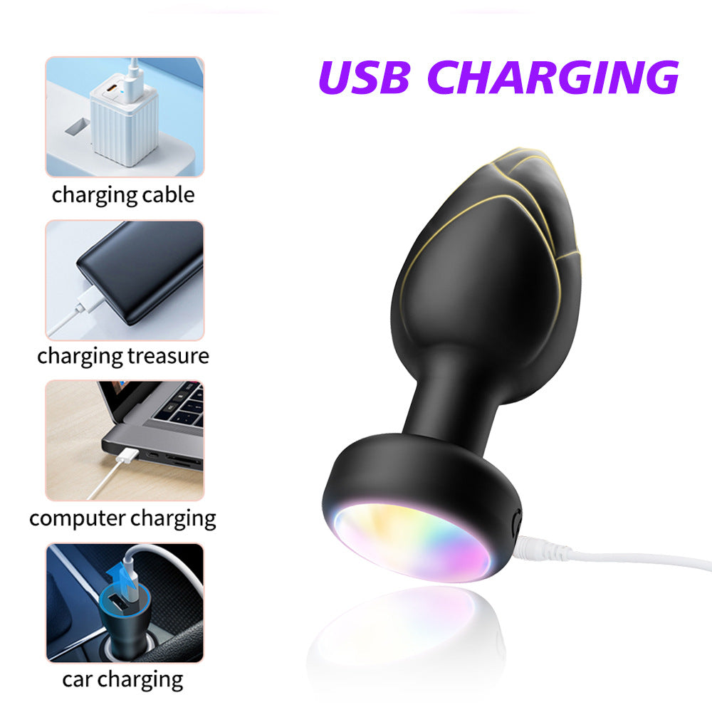 Black Luminous Led Vibrating Anal Plug With Wireless Remote 10 Speeds 7 Light Modes Waterproof Silicone