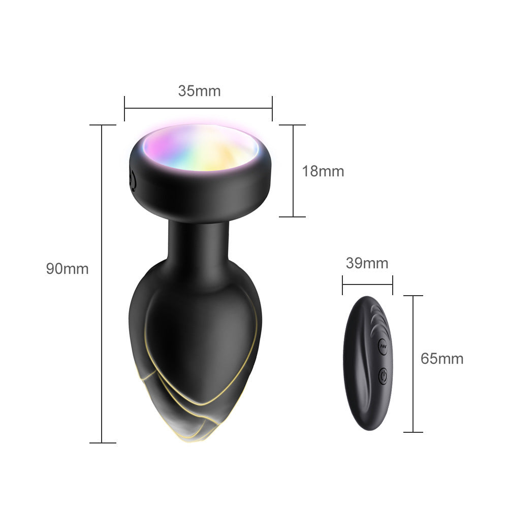 Black Luminous Led Vibrating Anal Plug With Wireless Remote 10 Speeds 7 Light Modes Waterproof Silicone