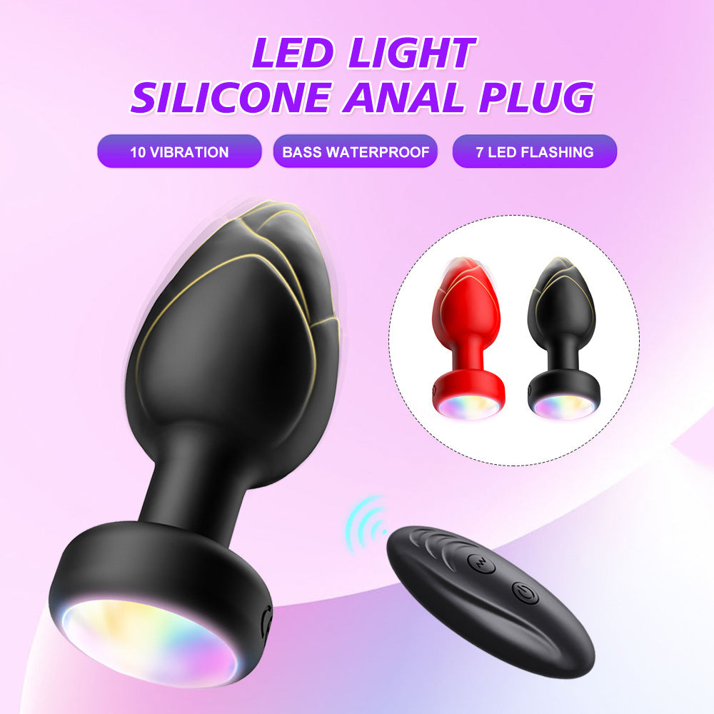 Red Luminous Led Vibrating Anal Plug With Wireless Remote - 10 Speeds 7 Light Modes Waterproof Silicone