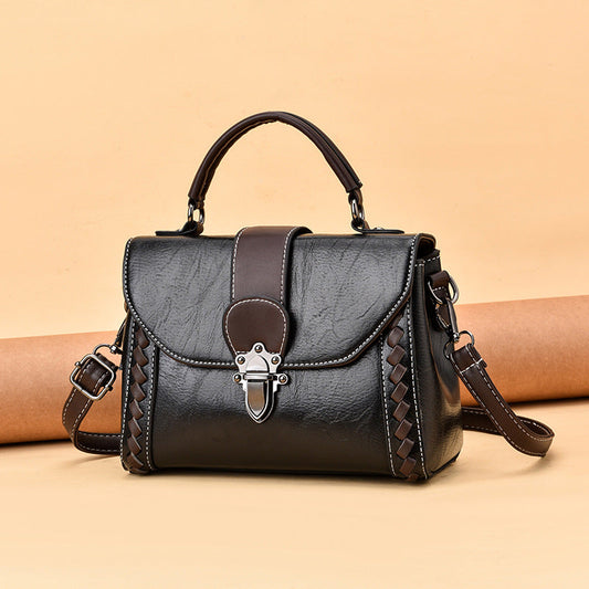 Black Elegant Women's Pu Leather Top Handle Satchel Versatile Crossbody Bag With Classic Clasp & Braided Detail
