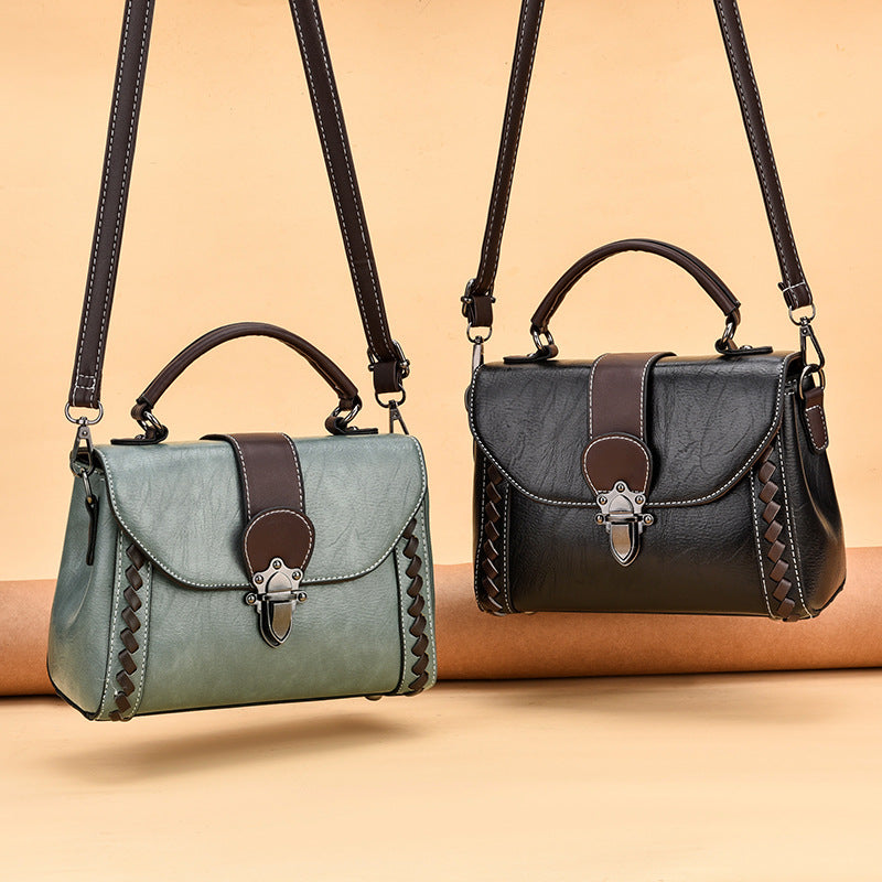 Black Elegant Women's Pu Leather Top Handle Satchel Versatile Crossbody Bag With Classic Clasp & Braided Detail