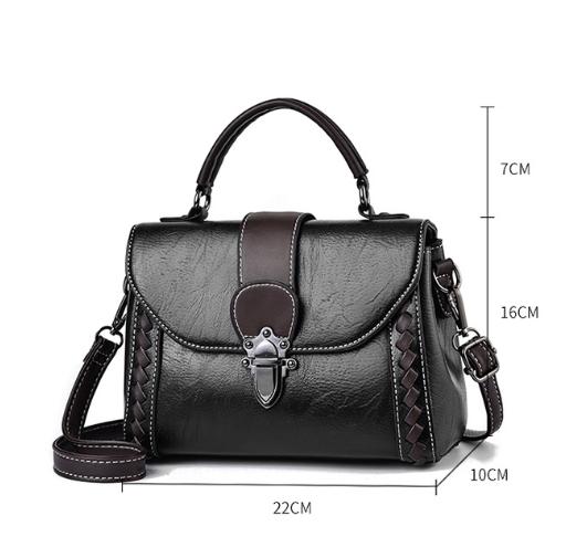 Black Elegant Women's Pu Leather Top Handle Satchel Versatile Crossbody Bag With Classic Clasp & Braided Detail
