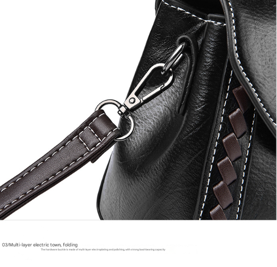 Black Elegant Women's Pu Leather Top Handle Satchel Versatile Crossbody Bag With Classic Clasp & Braided Detail