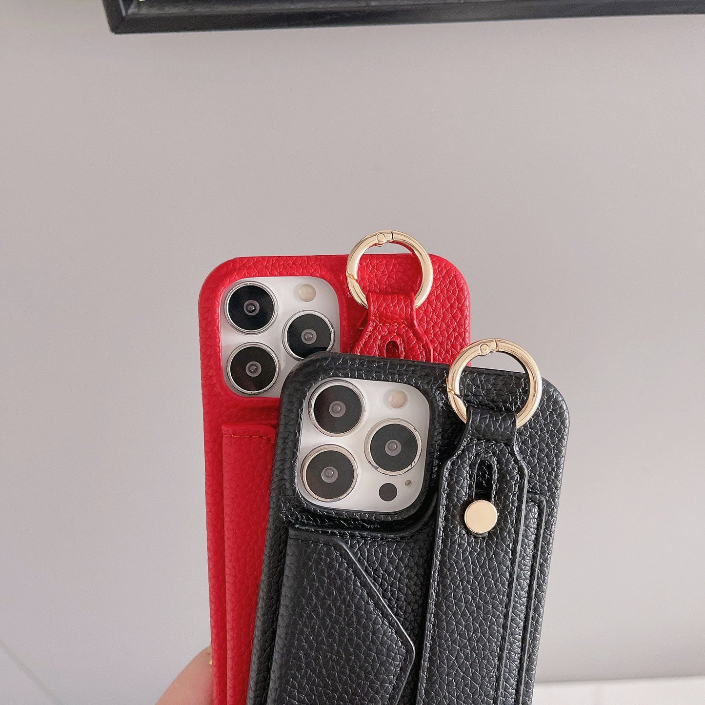 Black Chic Pu Leather Crossbody Wallet Case For Iphone 16 Card Holder With Detachable Strap & Finger Ring Grip