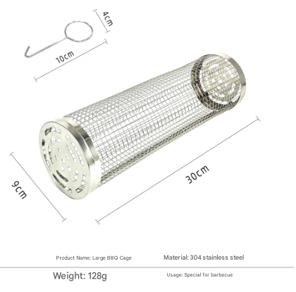 2 Pcs Size L Silver Rolling Stainless Steel Bbq Grill Basket Cylindrical Grilling Cage For Veggies Meats & More (304 Foo