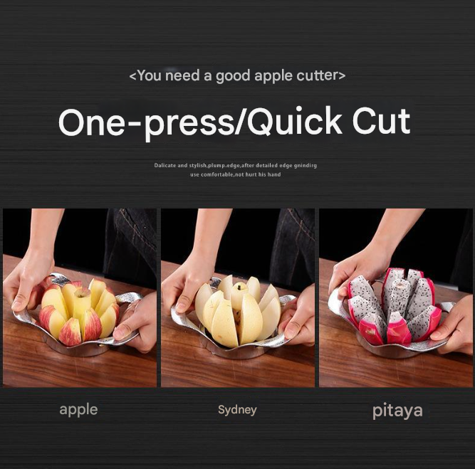 Silver Premium Apple Slicer Corer Heavy Duty Stainless Steel Fruit Cutter 12-Slice Divider Kitchen Gadget