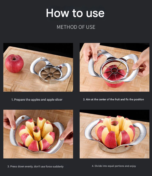 Silver Premium Apple Slicer Corer Heavy Duty Stainless Steel Fruit Cutter 12-Slice Divider Kitchen Gadget