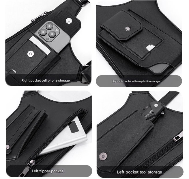 Black Urban Tactical Anti Theft Shoulder Holster Bag Secure Multi Pocket Chest Rig For Men