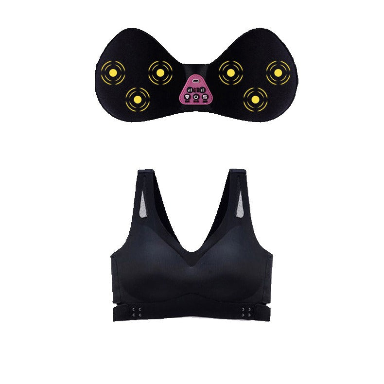 Size L Black Wireless Electric Breast Massager Bra - 5 Modes Vibration & 3 Heat Levels For Lifting Comfort Wellness