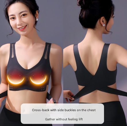 Size L Black Wireless Electric Breast Massager Bra - 5 Modes Vibration & 3 Heat Levels For Lifting Comfort Wellness
