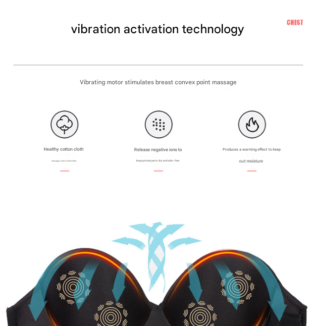 Size L Black Wireless Electric Breast Massager Bra - 5 Modes Vibration & 3 Heat Levels For Lifting Comfort Wellness
