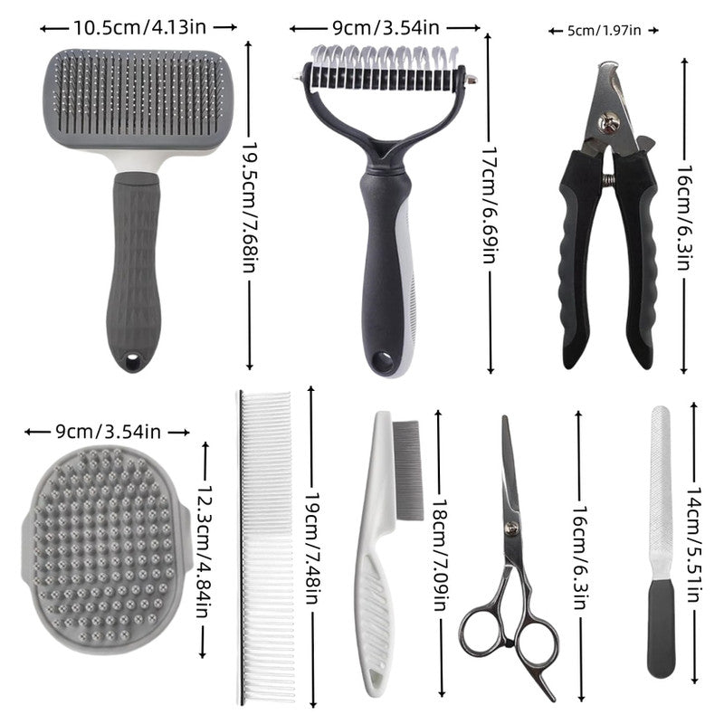Pink Professional 9 Piece Pet Grooming Kit Deshedding Brushes Nail Clippers Combs & Scissors Set For Dogs Cats Rabbits W