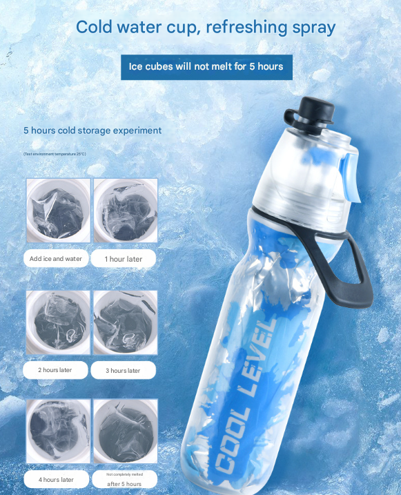 Yellow 500Ml Insulated Sports Water Bottle With Cooling Mist - Triple-Layer Design Keeps Drinks Cold For Hours Portable
