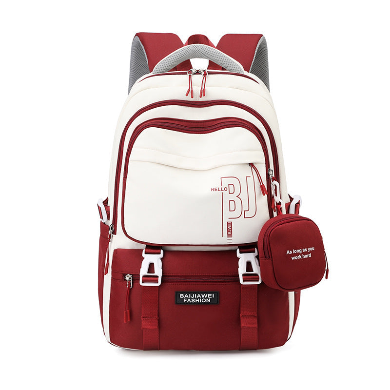 Red And White Large Capacity Student Backpack Durable Oxford Cloth School Bag With Laptop Compartment & Multiple Pockets