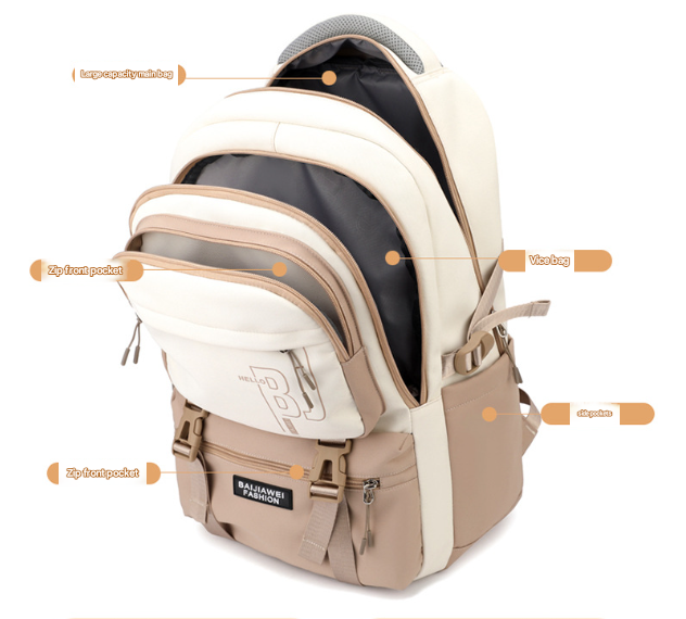 Red And White Large Capacity Student Backpack Durable Oxford Cloth School Bag With Laptop Compartment & Multiple Pockets
