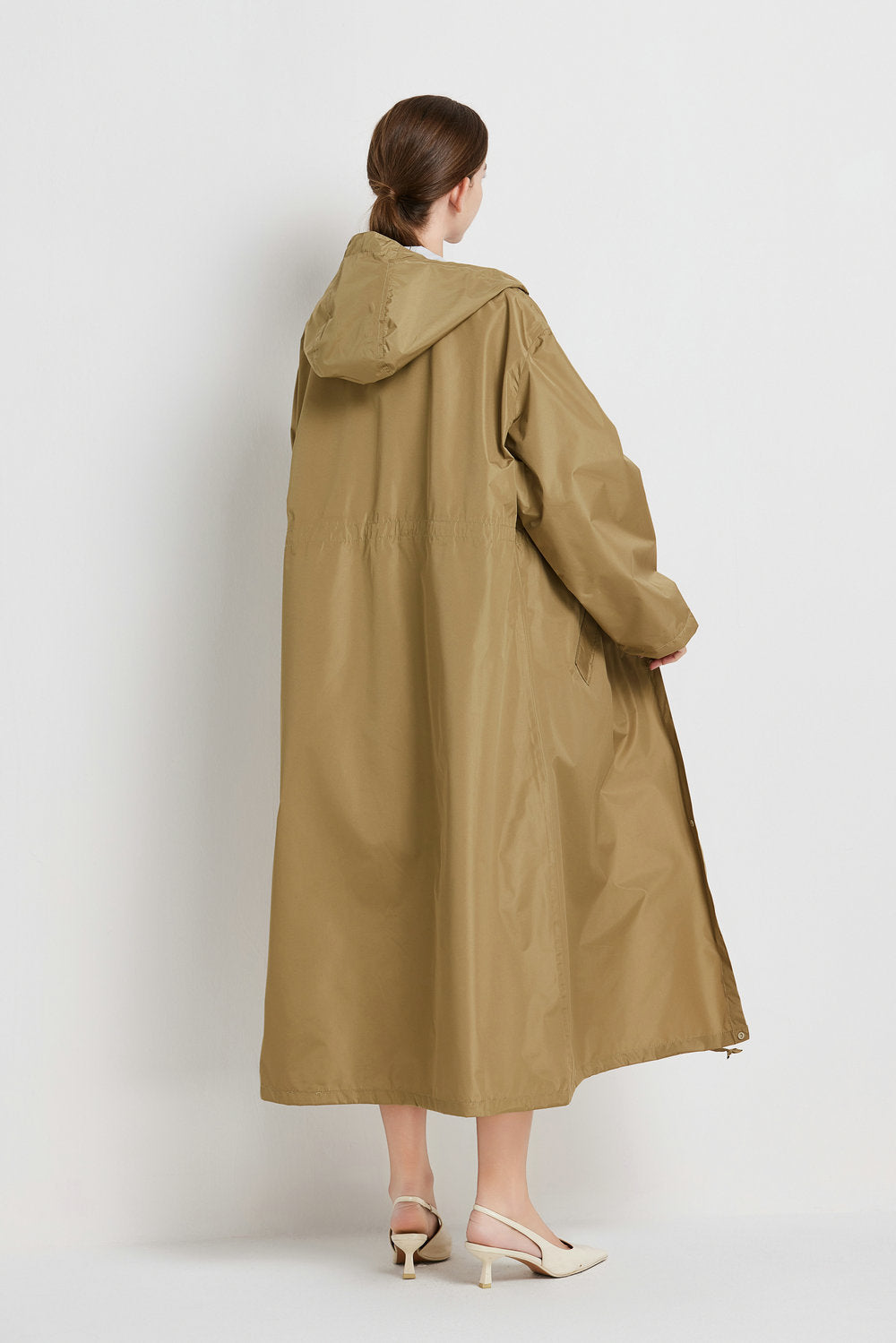 Size M Yellow Womens Chic Lightweight Waterproof Raincoat Long Hooded Packable Jacket With Pouch