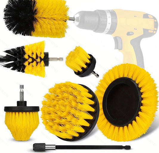 Yellow And Black Complete 7-Piece Drill Brush Power Scrubber Set All-Purpose Cleaning Kit For Bathroom Tile Car Detailin