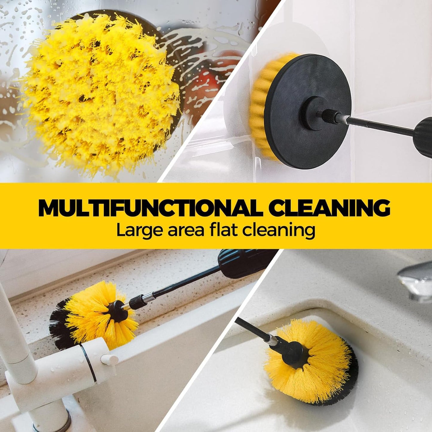 Yellow And Black Complete 7-Piece Drill Brush Power Scrubber Set All-Purpose Cleaning Kit For Bathroom Tile Car Detailin