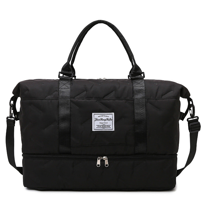 Black Stylish Quilted Duffel Bag For Travel & Gym Large Capacity Weekender With Shoe Compartment And Wet Pocket