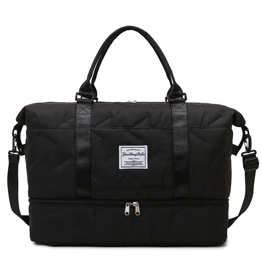 Black Stylish Quilted Duffel Bag For Travel & Gym Large Capacity Weekender With Shoe Compartment And Wet Pocket