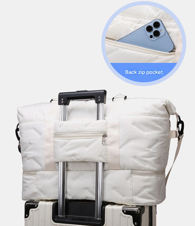 Black Stylish Quilted Duffel Bag For Travel & Gym Large Capacity Weekender With Shoe Compartment And Wet Pocket