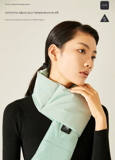 Black Usb Electric Heated Scarf Portable Puffer Neck Warmer With 3 Level Control For Winter