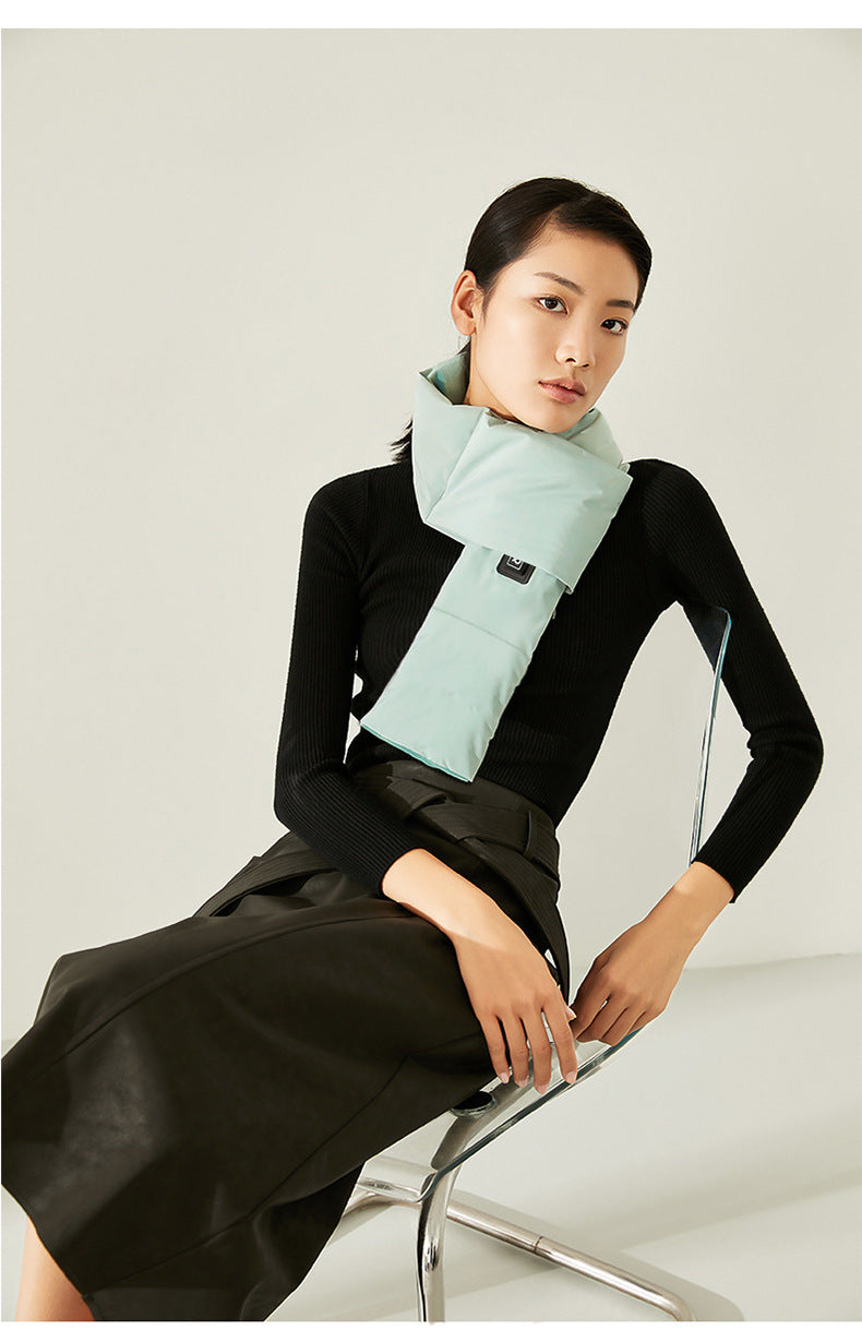 Black Usb Electric Heated Scarf Portable Puffer Neck Warmer With 3 Level Control For Winter