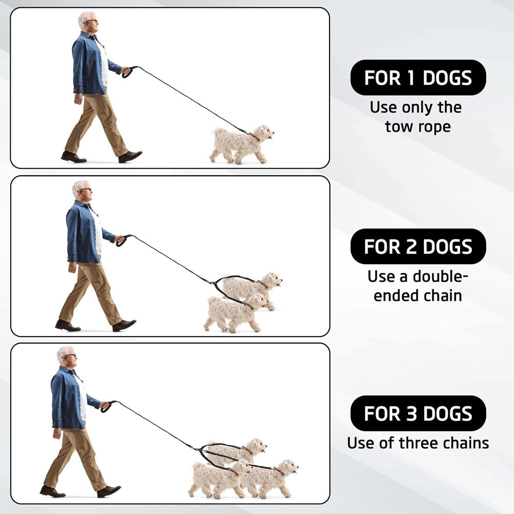 Blue 3 In 1 Tangle Free Dog Leash For Dogs Heavy Duty Bungee Coupler With Reflective Stitching & Padded Handle