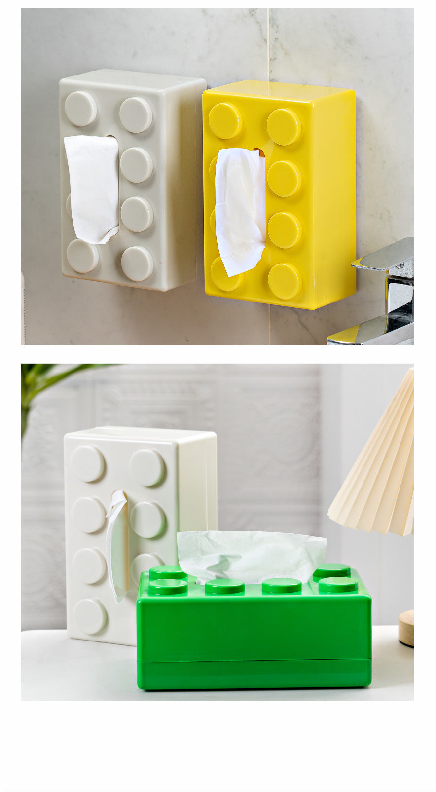 Blue 2 Pcs Creative Building Block Tissue Box Holder - Wall-Mounted & Desktop Dispenser For Bathroom Kids Room Office De