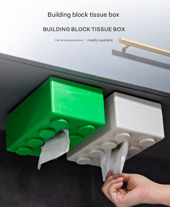 Blue 2 Pcs Creative Building Block Tissue Box Holder - Wall-Mounted & Desktop Dispenser For Bathroom Kids Room Office De
