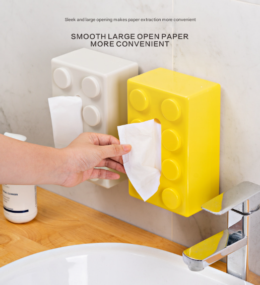Blue 2 Pcs Creative Building Block Tissue Box Holder - Wall-Mounted & Desktop Dispenser For Bathroom Kids Room Office De