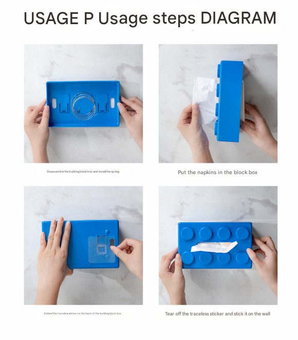 Blue 2 Pcs Creative Building Block Tissue Box Holder - Wall-Mounted & Desktop Dispenser For Bathroom Kids Room Office De